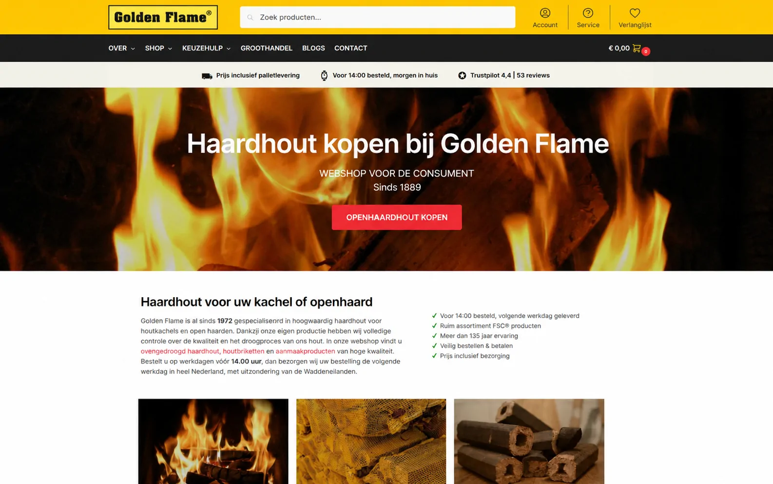 Haardhout Golden Flame WooCommerce webshop